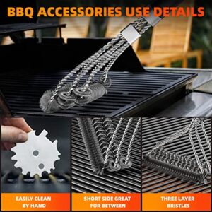 Grill Brush for Outdoor Grill, Bristle Free & Wire Combined BBQ Brush for Grill Cleaning Including Grill Scraper, Safe 17" Stainless Steel BBQ Accessories Grill Cleaner Brush, Awesome Gifts for Men