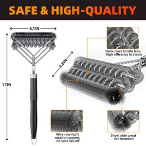 Grill Brush for Outdoor Grill, Bristle Free & Wire Combined BBQ Brush for Grill Cleaning Including Grill Scraper, Safe 17" Stainless Steel BBQ Accessories Grill Cleaner Brush, Awesome Gifts for Men