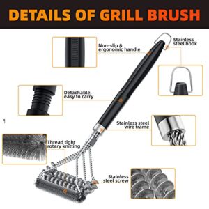 Grill Brush for Outdoor Grill, Bristle Free & Wire Combined BBQ Brush for Grill Cleaning Including Grill Scraper, Safe 17" Stainless Steel BBQ Accessories Grill Cleaner Brush, Awesome Gifts for Men