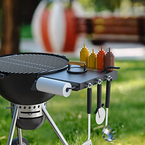 SafBbcue Charcoal Grill Table Shelf Compatible with 22" Charcoal Kettle Grills, Weber 22" Master Touch & Original Kettle Charcoal Grill Side Shelf BBQ Fold Table