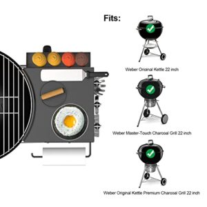 SafBbcue Charcoal Grill Table Shelf Compatible with 22" Charcoal Kettle Grills, Weber 22" Master Touch & Original Kettle Charcoal Grill Side Shelf BBQ Fold Table