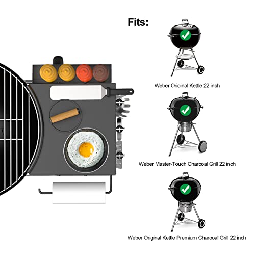 SafBbcue Charcoal Grill Table Shelf Compatible with 22" Charcoal Kettle Grills, Weber 22" Master Touch & Original Kettle Charcoal Grill Side Shelf BBQ Fold Table