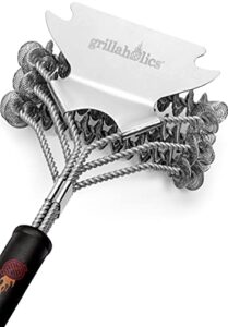 grillaholics grill brush bristle free – safe grill cleaning with no wire bristles – professional heavy duty stainless steel coils and scraper – lifetime manufacturers warranty