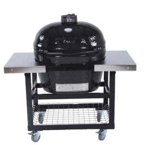 primo ceramic charcoal smoker grill on cart with side tables – oval xl