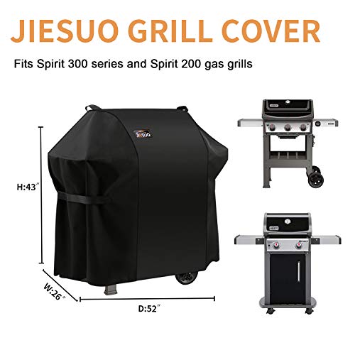 Jiesuo 7106 BBQ Gas Grill Cover for Weber Spirit 200 and 300 Series & Genesis Silver A/B: Heavy Duty Waterproof 52 Inch 3 Burner Barbecue Grill Cover