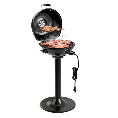 Giantex Electric BBQ Grill 1600W, Removable Non-Stick Grill Rack, Warming Rack, Oil Drip Tray, Adjustable Temperature, Portable Outdoor Electric Grill for Camping Picnic Tailgating, Black