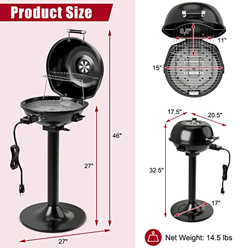 Giantex Electric BBQ Grill 1600W, Removable Non-Stick Grill Rack, Warming Rack, Oil Drip Tray, Adjustable Temperature, Portable Outdoor Electric Grill for Camping Picnic Tailgating, Black