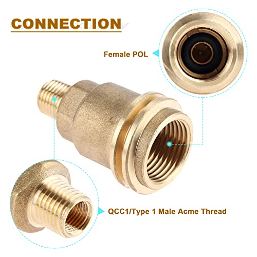 Mtsooning 2PCS 1/4 Inch QCC1 Solid Brass Nut, Propane Hose Adapter Gas Fitting Adapter Male Pipe Thread Propane Quick Connector