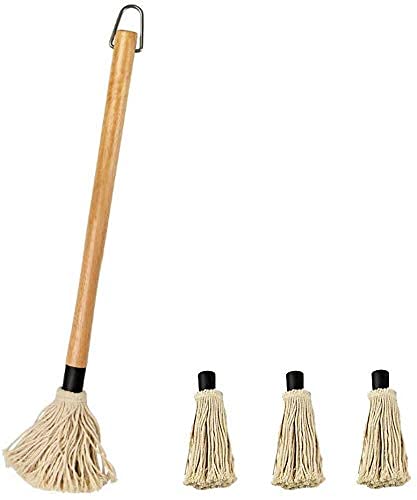 Censmart BBQ Mop Set - Wood 18 Inch Basting Mop and 3 Extra Replacement Head, 304-Stainless Steel BBQ Grill Basting Brush with 100% Natural,Apply Barbecue Sauce, Marinade or Glazing,Dish Mop Style