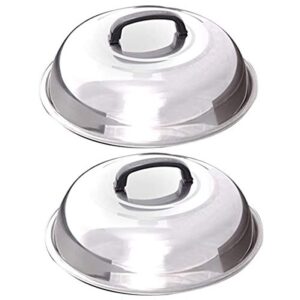 zhouwhjj pack of 2 bbq stainless steel 12″ round basting cover/cheese melting dome and steaming cover, best for flat top griddle grill and other grills, smokers