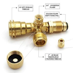 MCAMPAS Propane Cylinder Brass Tee with 4 Port Adapter for Motorhomes Tank RV Camping