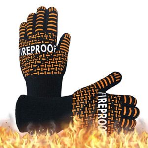 sonemone bbq gloves 1472°f extreme heat resistant grilling gloves, silicone non-slip oven gloves for indoor/outdoor cooking, barbecue, cutting, frying, baking,1 pair (black & orange)