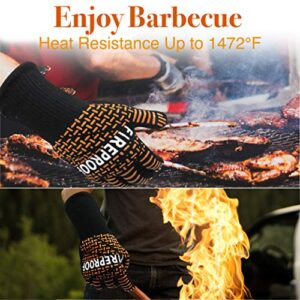 Sonemone BBQ Gloves 1472°F Extreme Heat Resistant Grilling Gloves, Silicone Non-Slip Oven Gloves for Indoor/Outdoor Cooking, Barbecue, Cutting, Frying, Baking,1 Pair (Black & Orange)