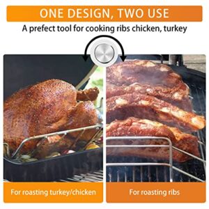 Burly grill Turkey Rack Turkey Toasting Rack for Big Green Egg, BBQ Rib Rack for Smoking Turkey Smoker Roasting Rack Roaster Pan Stainless Steel for Large Big Green Egg and Kamado Joe Pit Boss