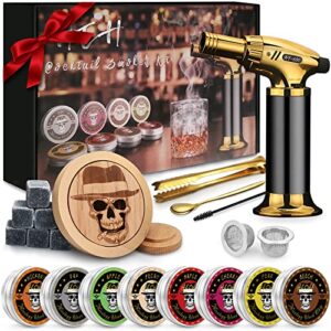 heh cocktail smoker kit with torch, old fashioned smoker kit with 8 smoking wood chips flavors for infusing smoke into cocktail whiskey bourbon, gift for father, husband, boyfriend(no butane)