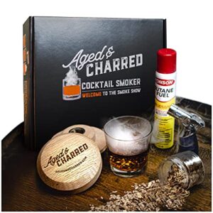 Cocktail Smoker Kit with Torch & Wood Chips (Butane Included) for Whiskey, Bourbon & More - Drink Smoker made of 100% Oak - Old Fashioned Smoker Kit - Whiskey Gifts for Men