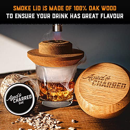 Cocktail Smoker Kit with Torch & Wood Chips (Butane Included) for Whiskey, Bourbon & More - Drink Smoker made of 100% Oak - Old Fashioned Smoker Kit - Whiskey Gifts for Men