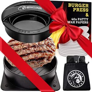 mountain grillers burger press patty burger maker – non stick hamburger press mold kit for easily making delicious stuffed burgers, regular beef burger and perfect shaped patties – bonus 40 wax papers