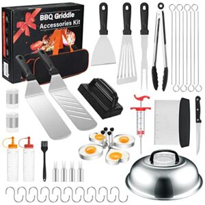 griddle accessories kit, 43pcs flat top grill accessories set for blackstone and camp chef, grill bbq spatula set with enlarged spatulas, basting cover, scraper, tongs for outdoor bbq
