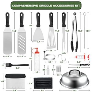 Griddle Accessories Kit, 43PCS Flat Top Grill Accessories Set for Blackstone and Camp Chef, Grill BBQ Spatula Set with Enlarged Spatulas, Basting Cover, Scraper, Tongs for Outdoor BBQ