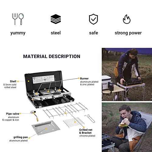 FineFlame Camping Propane Stove 3 Burners 20400 BTU Portable Camp Stove Propane Grill AGA CSA Certified Gas Stove for Family Camping BBQ Outdoors