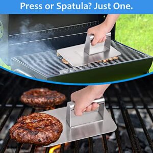 HOLEEKIC 9.0" X 5" Hamburger Press for BBQ, Burger Press and Spatula 2 in 1, Stainless Steel Grill Press for Bacon and Smash Burgers