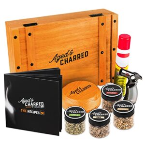 cocktail smoker kit with torch & wood chips (premium edition) for whiskey, bourbon & more – drink smoker made of 100% oak – old fashioned smoker kit – whiskey gifts for men
