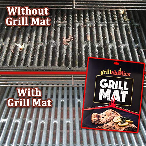 Grillaholics Grill Mat - Set of 2 Heavy Duty BBQ Grill Mats for Outdoor Grill - Non Stick, Reusable, and Easy to Clean - Lifetime Manufacturers Warranty