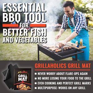 Grillaholics Grill Mat - Set of 2 Heavy Duty BBQ Grill Mats for Outdoor Grill - Non Stick, Reusable, and Easy to Clean - Lifetime Manufacturers Warranty