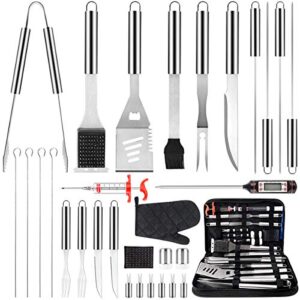 31pcs barbecue accessories tools kit stainless steel grilling utensil set with storage bag for men women dad – bbq grill tools set with thermometer for backyard party, tailgating, camping