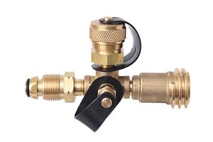 flame king 4 port brass tee propane adapter pol inlet, 1/4 inverted female flare inlet, qcc outlet, cga600 outlet (rv-combo1)