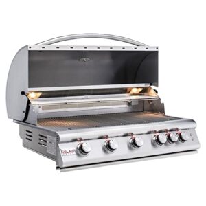 Outdoor Kitchen Professional Built-in BBQ Grill | 40" 5-Burner Natural Gas NG Grill W/Rear Infrared Burner | Perfect For Outdoor Cooking & Entertaining By Blaze | Stainless Steel | BLZ-5LTE2-NG