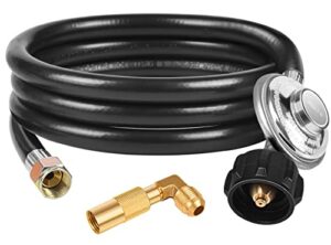 dozyant 6 feet propane regulator and hose, qcc1 universal grill regulator replacement parts with 90 degree elbow adapter for blackstone 17 inch and 22 inch tabletop griddle camper grill