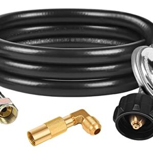 DOZYANT 6 Feet Propane Regulator and Hose, QCC1 Universal Grill Regulator Replacement Parts with 90 Degree Elbow Adapter for Blackstone 17 inch and 22 inch Tabletop Griddle Camper Grill