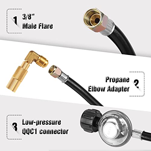 DOZYANT 6 Feet Propane Regulator and Hose, QCC1 Universal Grill Regulator Replacement Parts with 90 Degree Elbow Adapter for Blackstone 17 inch and 22 inch Tabletop Griddle Camper Grill