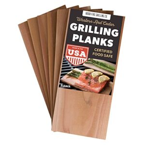 6 pack cedar grilling planks for salmon and more. sourced and made in the usa.