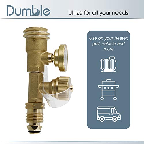 Dumble Propane Brass Tee - RV Propane Tank Tee Manifold Connection, Brass Gas Splitter Camping T Fitting with Gauge 1pc