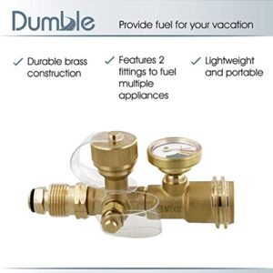 Dumble Propane Brass Tee - RV Propane Tank Tee Manifold Connection, Brass Gas Splitter Camping T Fitting with Gauge 1pc