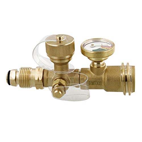 Dumble Propane Brass Tee - RV Propane Tank Tee Manifold Connection, Brass Gas Splitter Camping T Fitting with Gauge 1pc