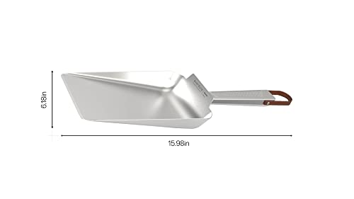 Everdure Stainless Steel Charcoal Shovel, Metal Scoop for Charcoal and Wood Pellets, Built-in Leather Hang Strap for Easy Storage, Ideal BBQ Tool for Charcoal or Pellet Grill, Silver