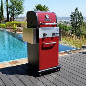 Permasteel 2-Burner Gas Grill | Cast Iron Cooking Grates, Grilling Tools Holder, Foldable Sides, PG-A40201-RD, Cabinet Style, 22000 BTUs – Red