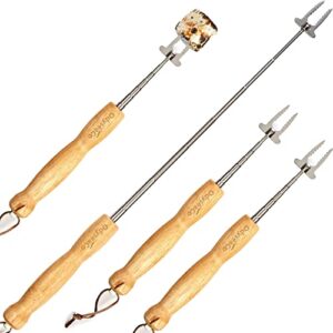 extendable smores sticks – marshmallow roasting sticks, skewers for marshmallows, hot dog sticks for campfire – oak wood & retracting stainless steel camping & glamping accessories for fire pit