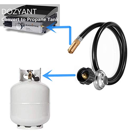 DOZYANT 6 Feet Propane Regulator and Hose for Blackstone 17inch and 22inch Table Top Griddle, Replacement Parts Connect to Large Propane Tank