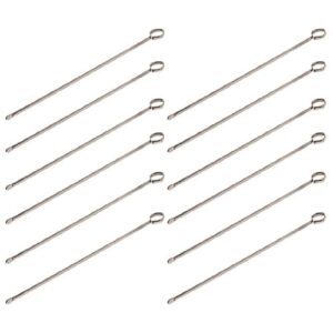 new, 8-inch long stainless steel skewers, barbecue skewers, bbq skewers, ring-tip handle, 1-dozen product name
