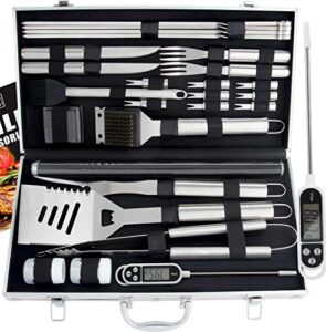 romanticist 28pc bbq accessories set with thermometer – the very best grill gift on birthday wedding – heavy duty stainless steel grill set in case for outdoor cooking camping grilling smoking