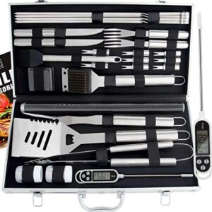 ROMANTICIST 28pc BBQ Accessories Set with Thermometer - The Very Best Grill Gift on Birthday Wedding - Heavy Duty Stainless Steel Grill Set in Case for Outdoor Cooking Camping Grilling Smoking