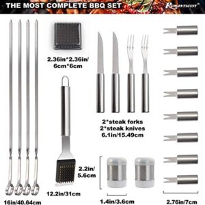 ROMANTICIST 28pc BBQ Accessories Set with Thermometer - The Very Best Grill Gift on Birthday Wedding - Heavy Duty Stainless Steel Grill Set in Case for Outdoor Cooking Camping Grilling Smoking