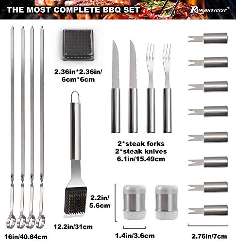 ROMANTICIST 28pc BBQ Accessories Set with Thermometer - The Very Best Grill Gift on Birthday Wedding - Heavy Duty Stainless Steel Grill Set in Case for Outdoor Cooking Camping Grilling Smoking