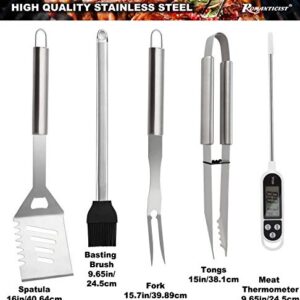 ROMANTICIST 28pc BBQ Accessories Set with Thermometer - The Very Best Grill Gift on Birthday Wedding - Heavy Duty Stainless Steel Grill Set in Case for Outdoor Cooking Camping Grilling Smoking