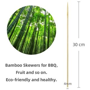 100 Pack Bamboo Skewers, 12.5 Inch Long Bamboo Sticks for BBQ, Grill, Appetizer, Fruit, Corn, Chocolate Fountain, Cocktail and Outdoor Pinic. Φ=4mm